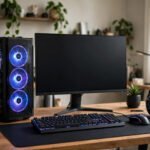 A complete gaming PC bundle with a desktop tower, monitor, keyboard, mouse and headset on a desk.